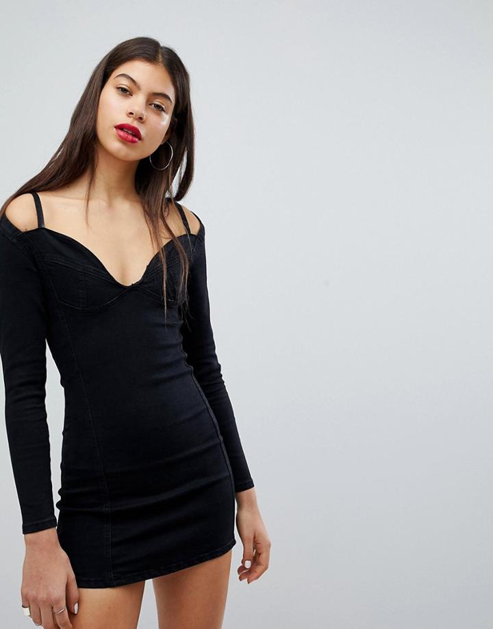 Liquor N Poker Denim Bralette Detail Dress-black