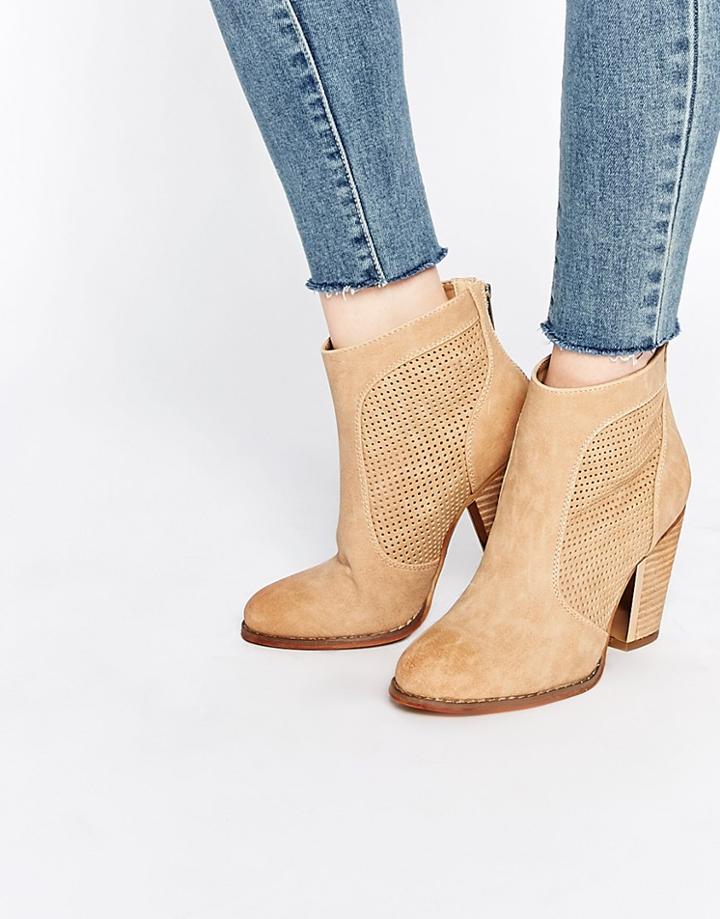 Call It Spring Rasen Perforated Heeled Ankle Boots - Nude