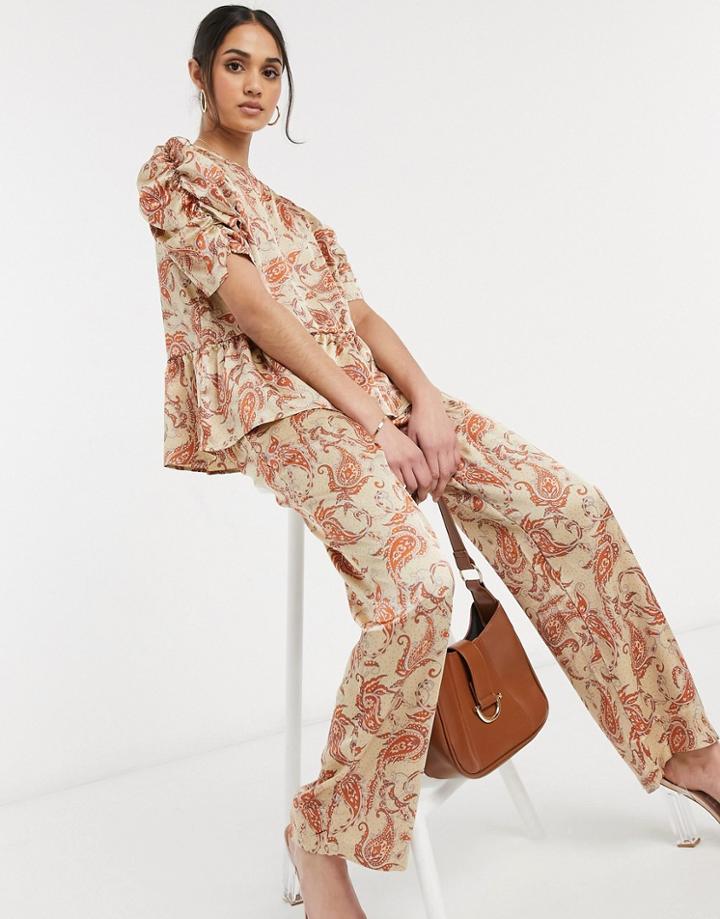 Vila Wide Leg Pant Set In Silky Paisley Print-multi