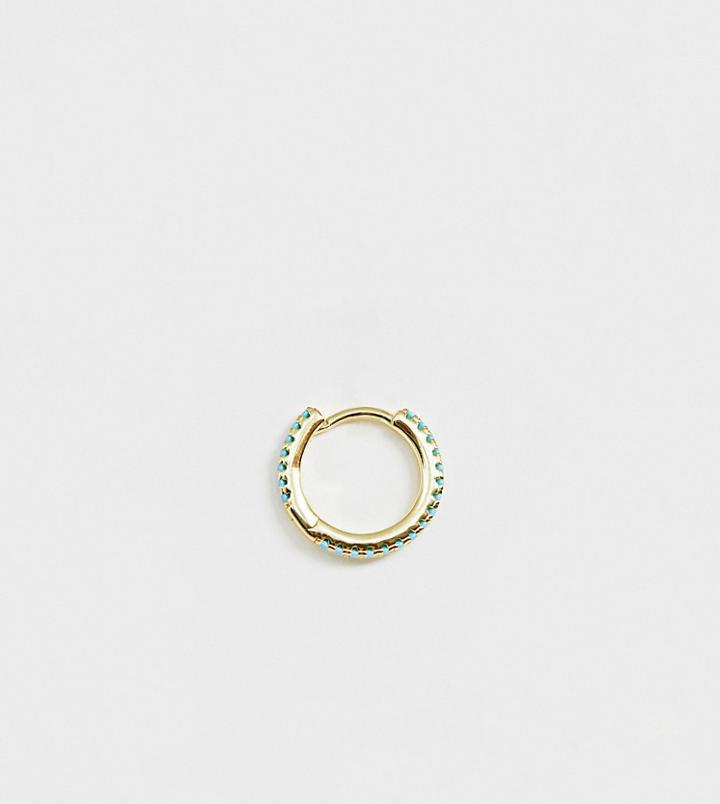 Galleria Armadoro Gold Plated Turquoise Pave Huggie Single Hoop - Gold
