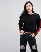 Kubban Slogan Printed Long Sleeved Crop Top - Black