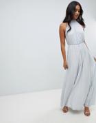 Asos Design High Neck Pleated Maxi Dress-gray