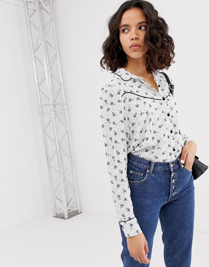 Only Lace Insert Cheesecloth Blouse-white