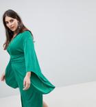 Asos Curve Deep Plunge Slinky Kimono Midi Dress - Green