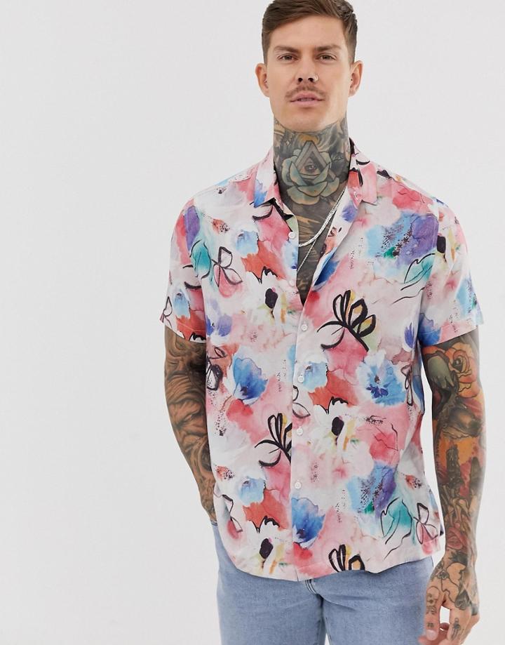 Asos Design Relaxed Vintage Style Shirt Floral Print-pink