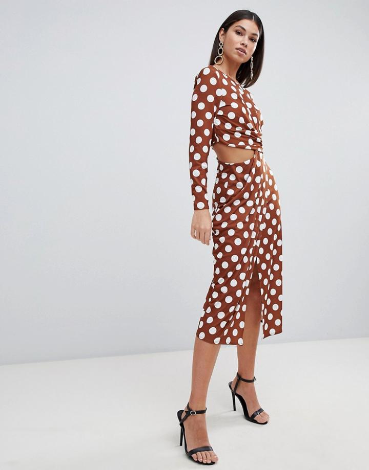 Asos Design Polka Dot Cut Out Side Midi Dress - Multi
