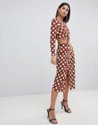 Asos Design Polka Dot Cut Out Side Midi Dress - Multi