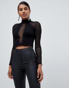 Asos Design Mesh Top With Cut Out - Black