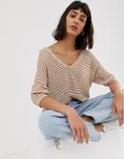 Asos Design Oversized Stripe T-shirt With V Back And V Front-purple