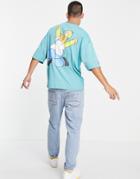 Asos Design Oversized T-shirt With Homer Print In Teal-green