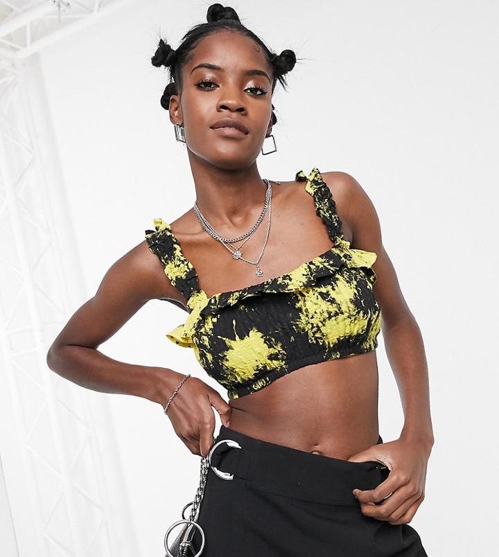 Collusion Ruffle Edge Crop Top In Acid Wash-multi