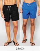 Asos Mid Length Swim Shorts 2 Pack In Blue And Black Save 17%