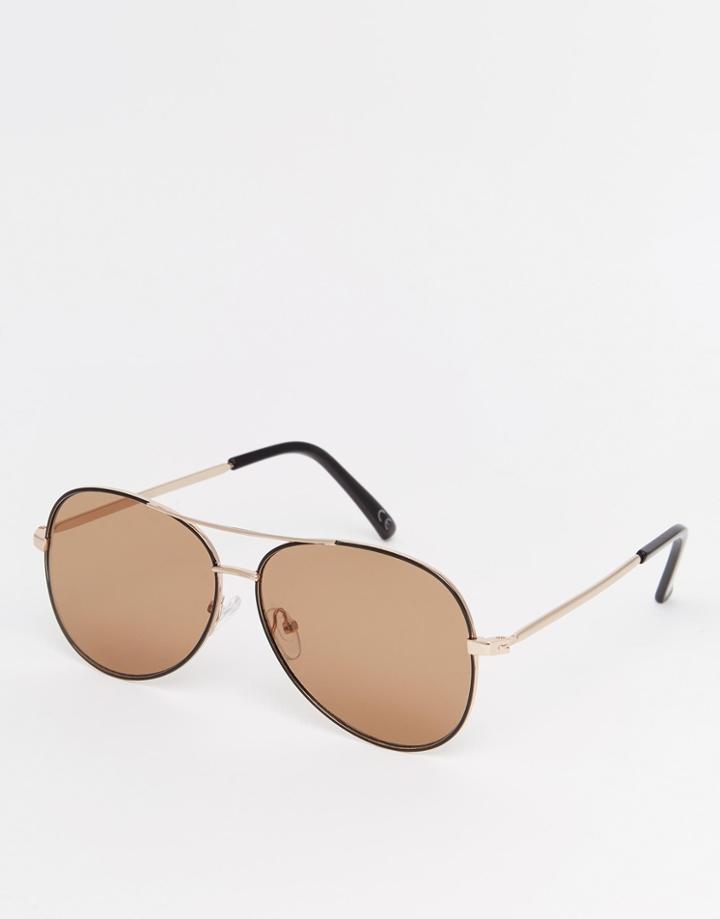 Asos Aviator With Flat Lens And Block Frame - Black