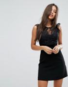 Lipsy Lace Trim Dobby A-line Dress - Black