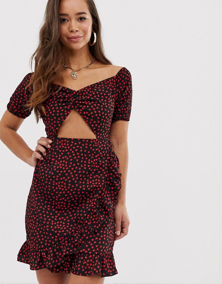 Boohoo Mini Dress With Cut Out Detail In Heart Print - Multi