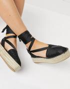 Asos Design Junior Flatform Espadrilles With Ankle Tie In Black