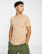 Asos Design T-shirt With Crew Neck In Tan-brown