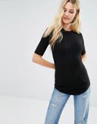 Y.a.s Laken Ribbed Jersey Short Sleeve Top - Black