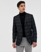 Jack & Jones Premium Blazer In Slim Fit Check With Patch Pocket - Gray