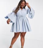 In The Style Plus X Lorna Luxe Volume Sleeve Smock Dress In Blue-blues