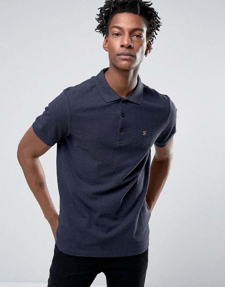 Farah Blaney Pique Polo Slim Fit In Navy Marl - Navy