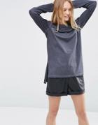 Asos Longline Top In Oil Wash With Seam Detail - Gray