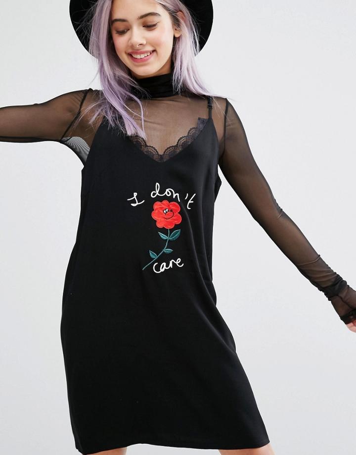 Lazy Oaf I Don't Care Cami Dress - Black