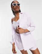 Miss Selfridge Oversized Gingham Shirt In Lilac - Part Of A Set-purple