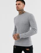 Gianni Feraud Premium Muscle Fit Crew Neck Cable Sweater-gray