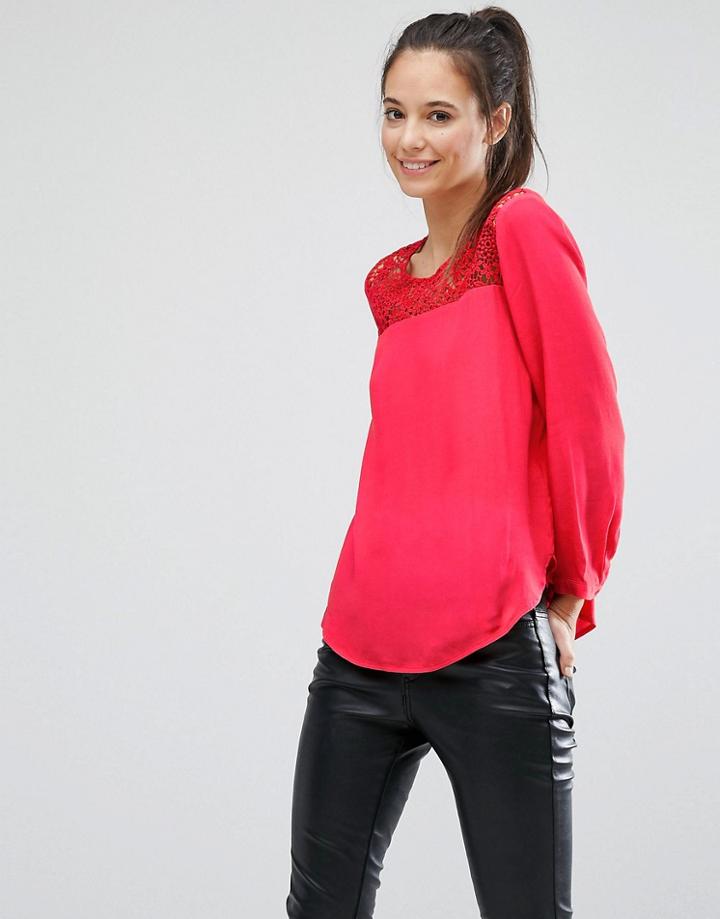 Only Lace Insert Blouse - Red