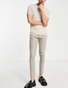 Asos Design Super Skinny Wool Mix Suit Pants In Beige Tweed-neutral
