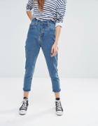 Liquor & Poker Yes/no Slogan Slim Mom Jeans - Blue