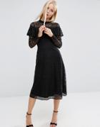 Asos High Neck Ruffle Lace Midi Dress - Black