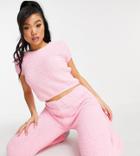 Missguided Petite Knit Lounge Wide Leg Pants In Pink - Part Of A Set