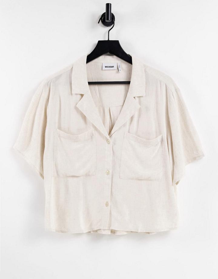 Weekday Wanda Linen Shirt In Off White