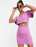 Asos Design V-neck Lace Up Front T-shirt Dress In Violet-purple