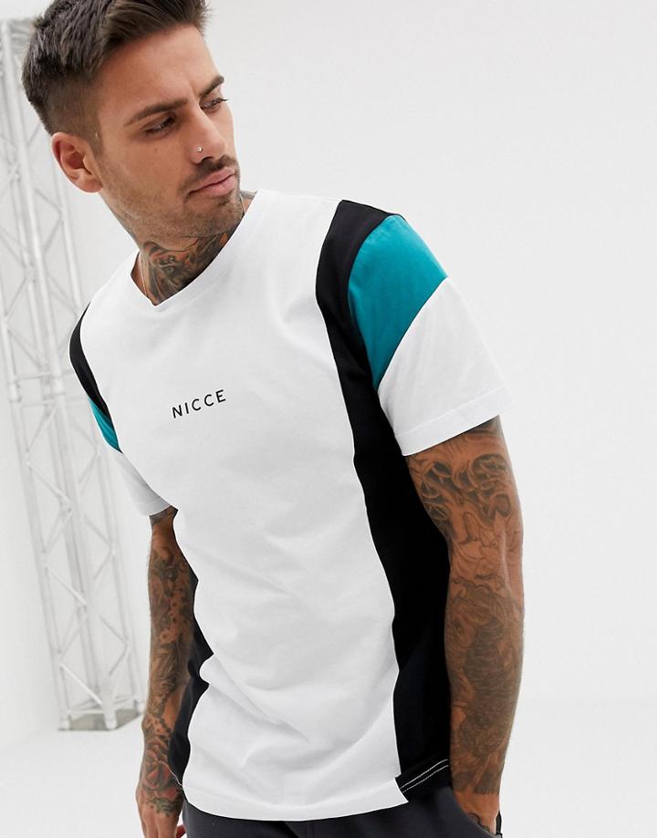 Nicce T-shirt In White With Color Blocking
