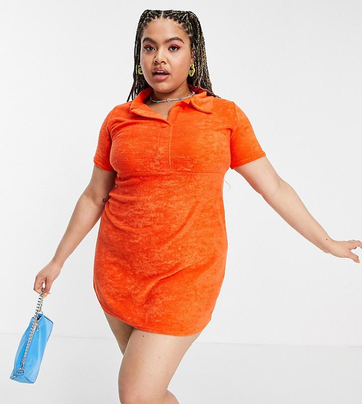 Asos Design Curve Towelling Mini Polo Dress In Ruby Orange