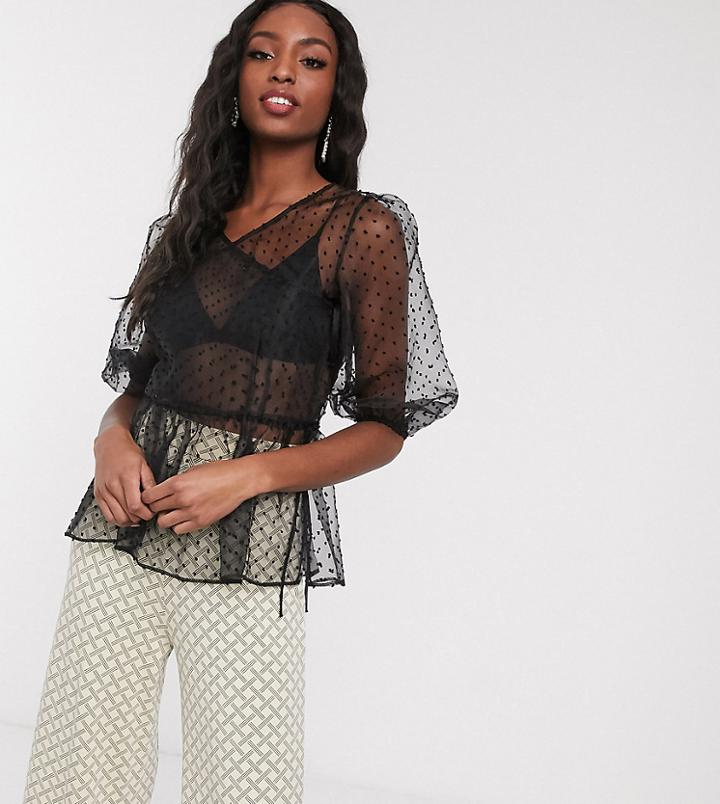 Asos Design Tall Wrap Top In Dobby Organza-black