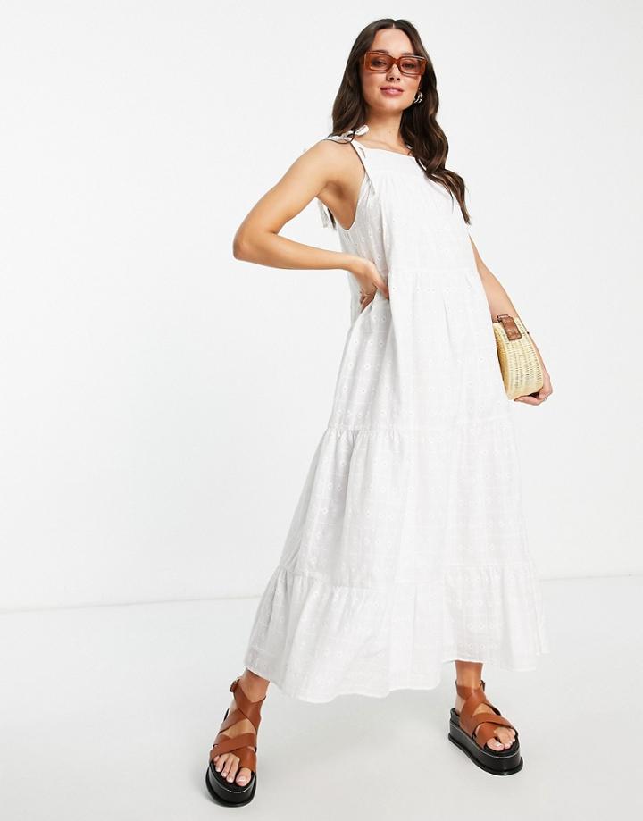 Asos Design Tiered Eyelet Maxi Sundress In White