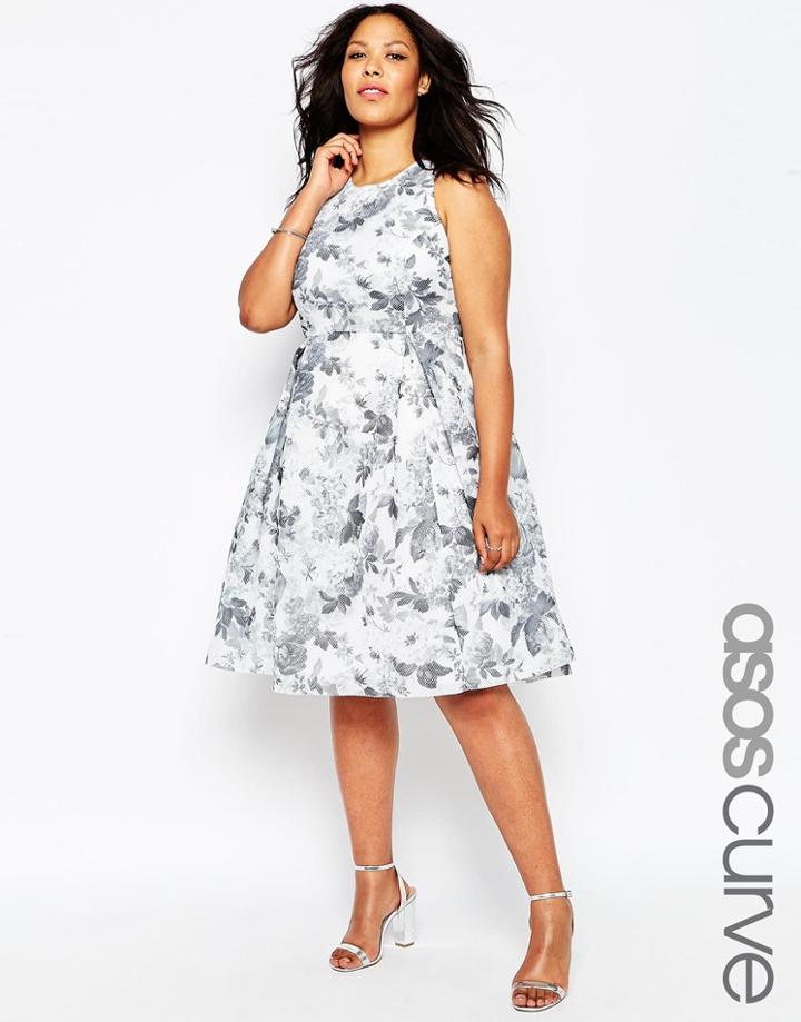Asos Premium Mono Floral Full Prom Dress - Multi