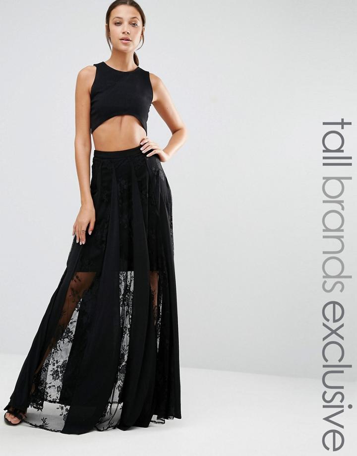 True Decacende Tall Lace Pleated Maxi Skirt - Black