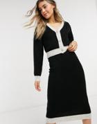 Asos Design Co-ord Cardigan With Tipped Detail And Jewel Buttons-black