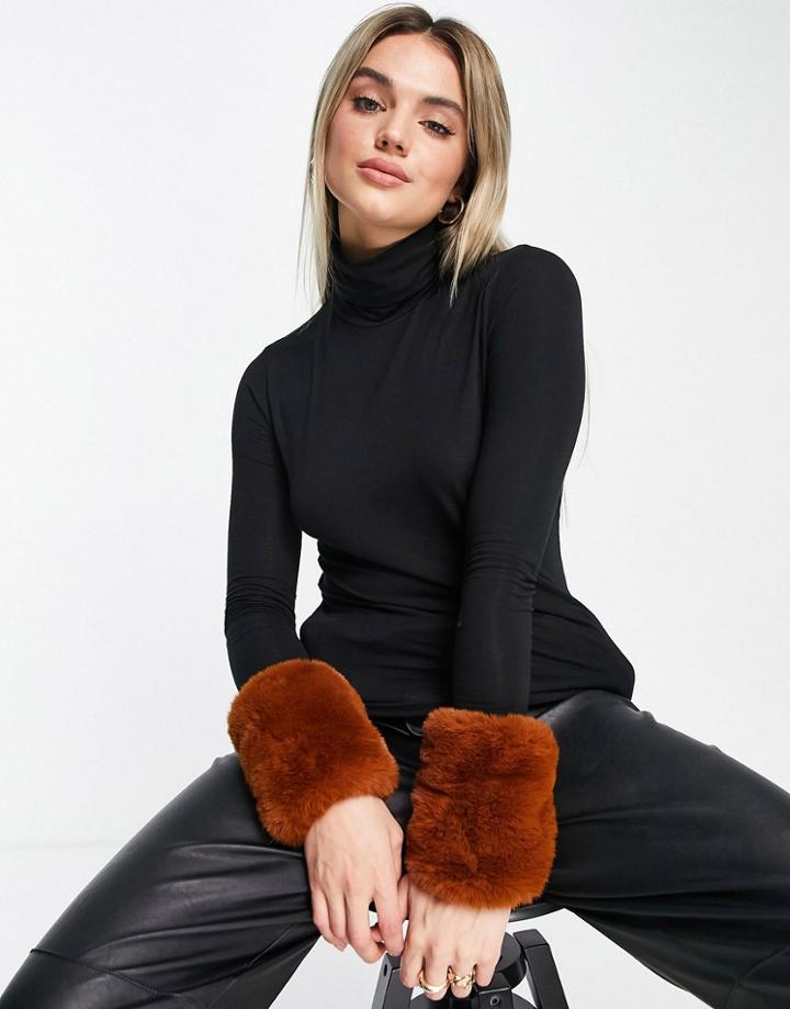 Asos Design Faux Fur Cuffs In Brown