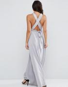 Asos Slinky Ruched Tie Back Maxi Dress - Silver