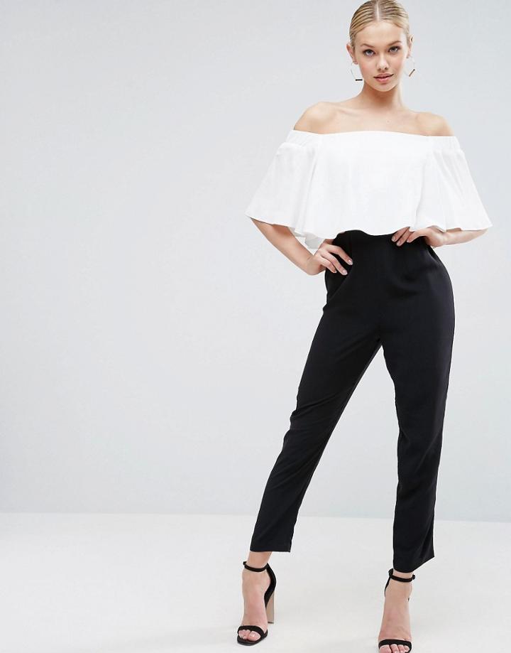 Asos Jumpsuit With Ruffle Bardot In Color Block - Black