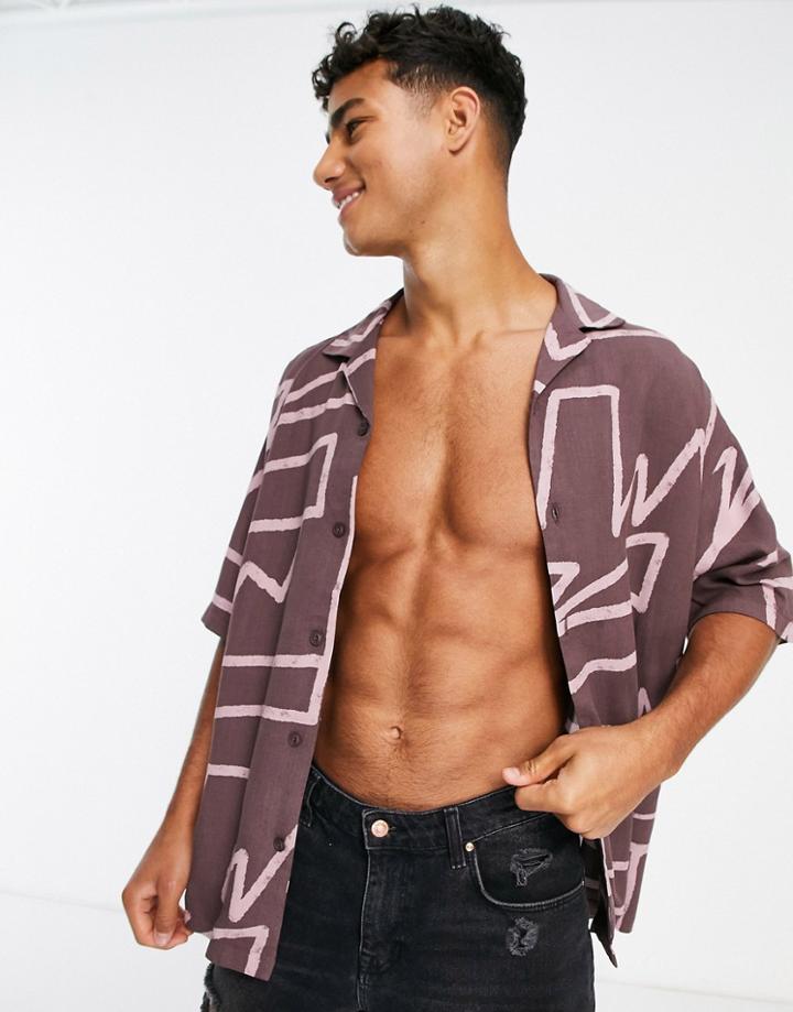 Pull & Bear Outline Print Shirt In Eggplant-red