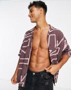 Pull & Bear Outline Print Shirt In Eggplant-red