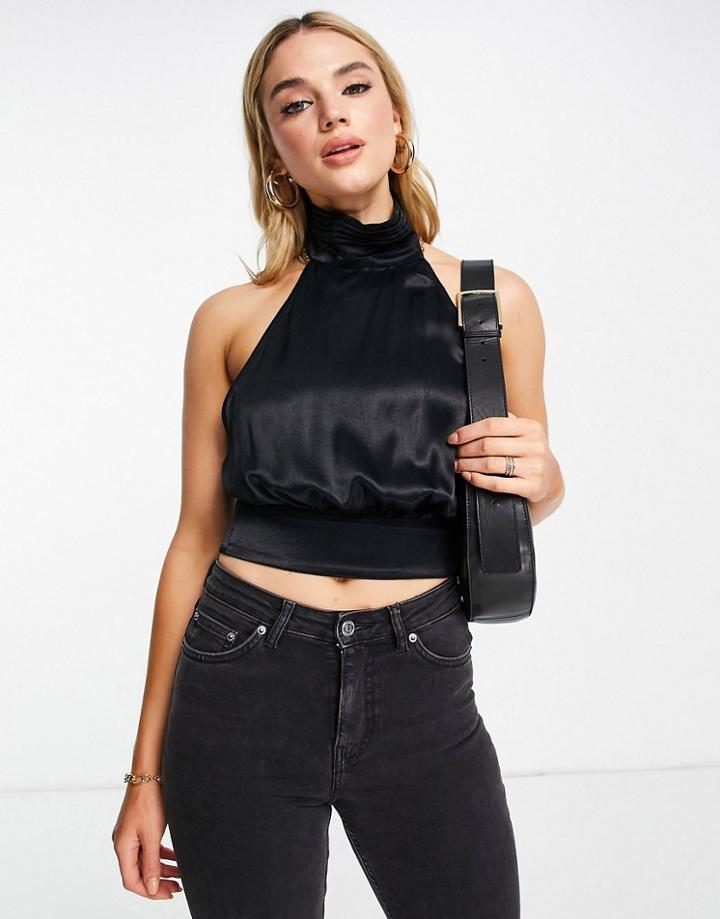 Vero Moda Aware Satin Tie Back Halterneck Top In Black