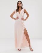 Tfnc Cross Back Short Sleeve Maxi Dress With Frill Detail - Pink